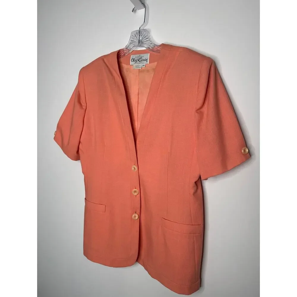 1980s Oleg Cassini peach two piece skirt suit size 10